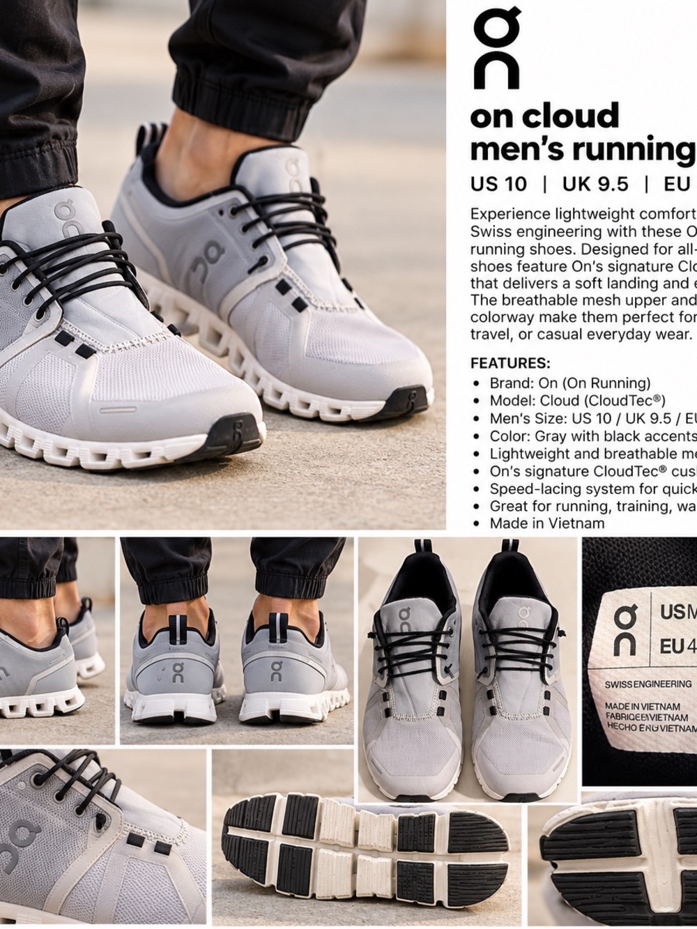 On Running Cloud Men's Athletic Shoes - Gray & Black
